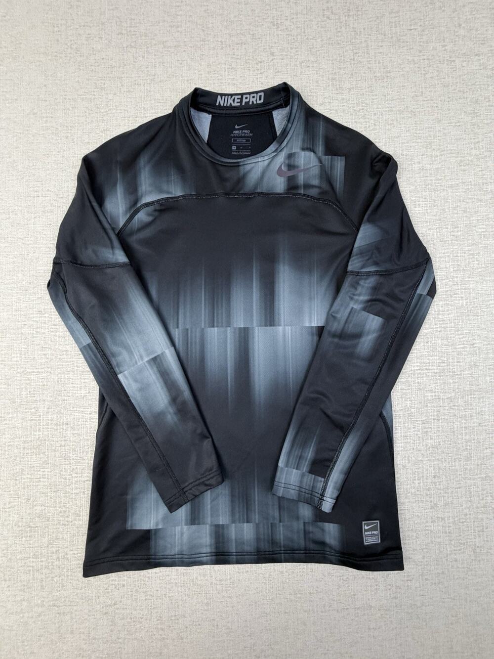 Nike Pro Hyperwarm Shirt Men’s Medium Black Gray Fitted Long Sleeve Base Layer